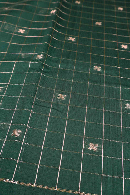Dark Green Semi Maheswari Cotton Chandrika Checks Butta Saree NAA233