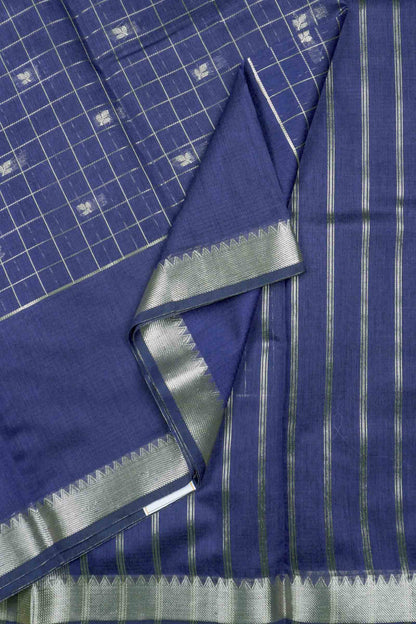 Mid-Night Blue Semi Maheswari Cotton Chandrika Checks Butta Saree