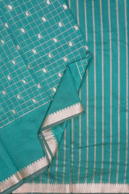 Green Semi Maheswari Cotton Chandrika Checks Butta Saree NAA232