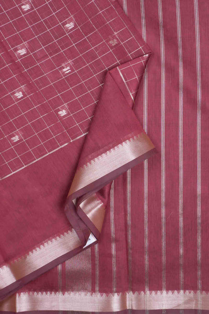 Maroon Semi Maheswari Cotton Chandrika Checks Butta Saree