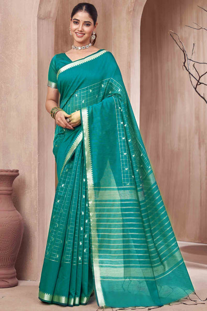 Green Semi Maheswari Cotton Chandrika Checks Butta Saree NAA232