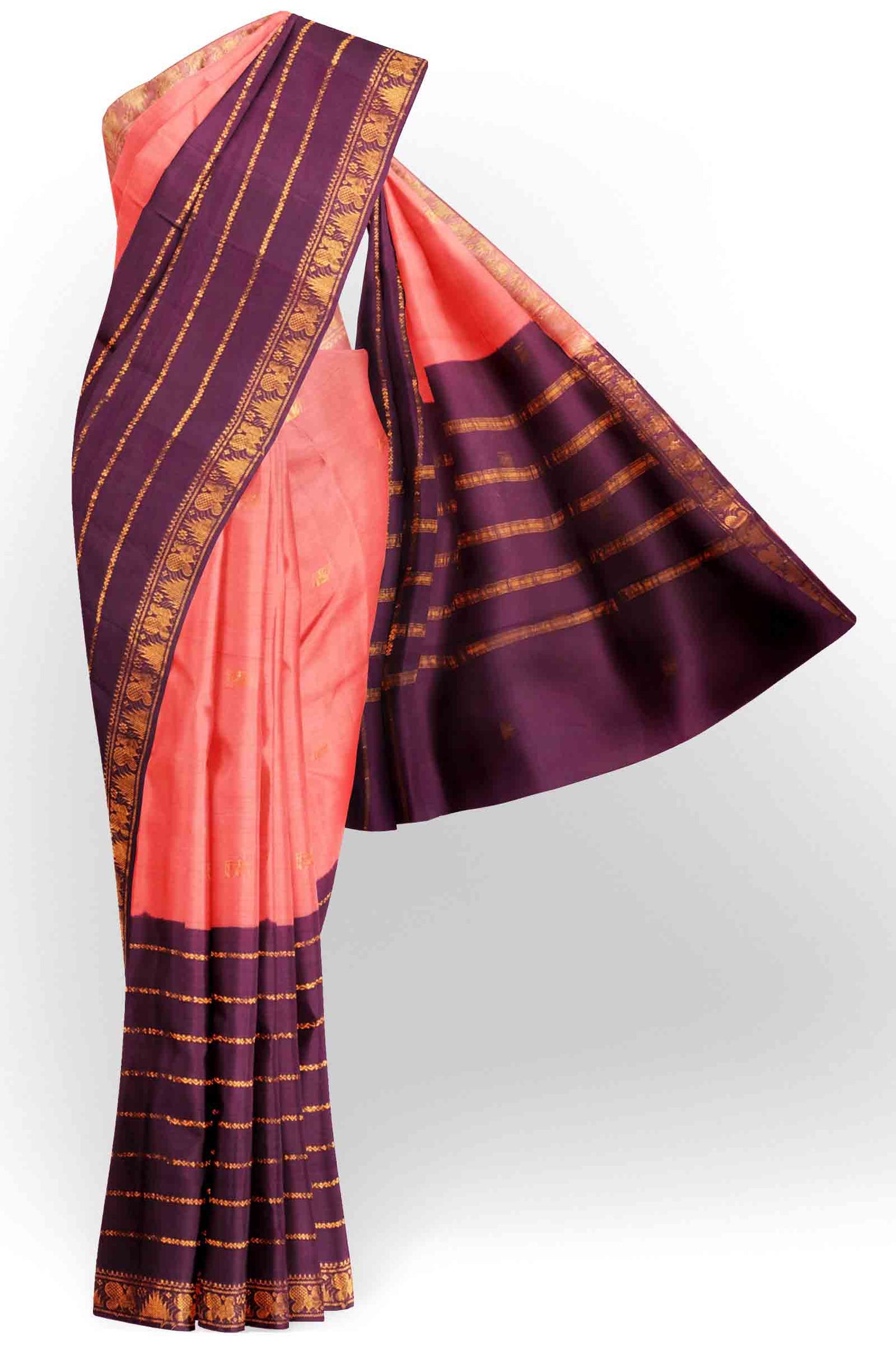 Peach Pure Sungudi Cotton Annam Buta Veldhari Zari Saree NAA245