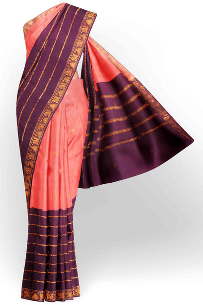 Peach Pure Sungudi Cotton Annam Buta Veldhari Zari Saree NAA245