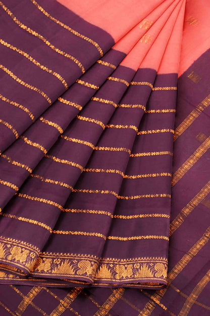 Peach Pure Sungudi Cotton Annam Buta Veldhari Zari Saree NAA245