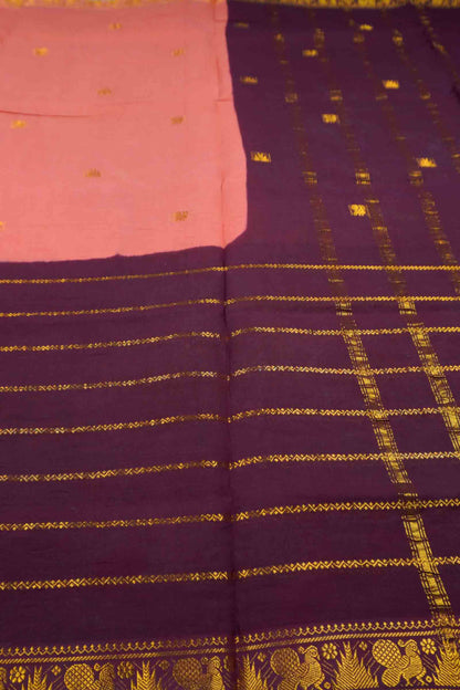 Peach Pure Sungudi Cotton Annam Buta Veldhari Zari Saree NAA245