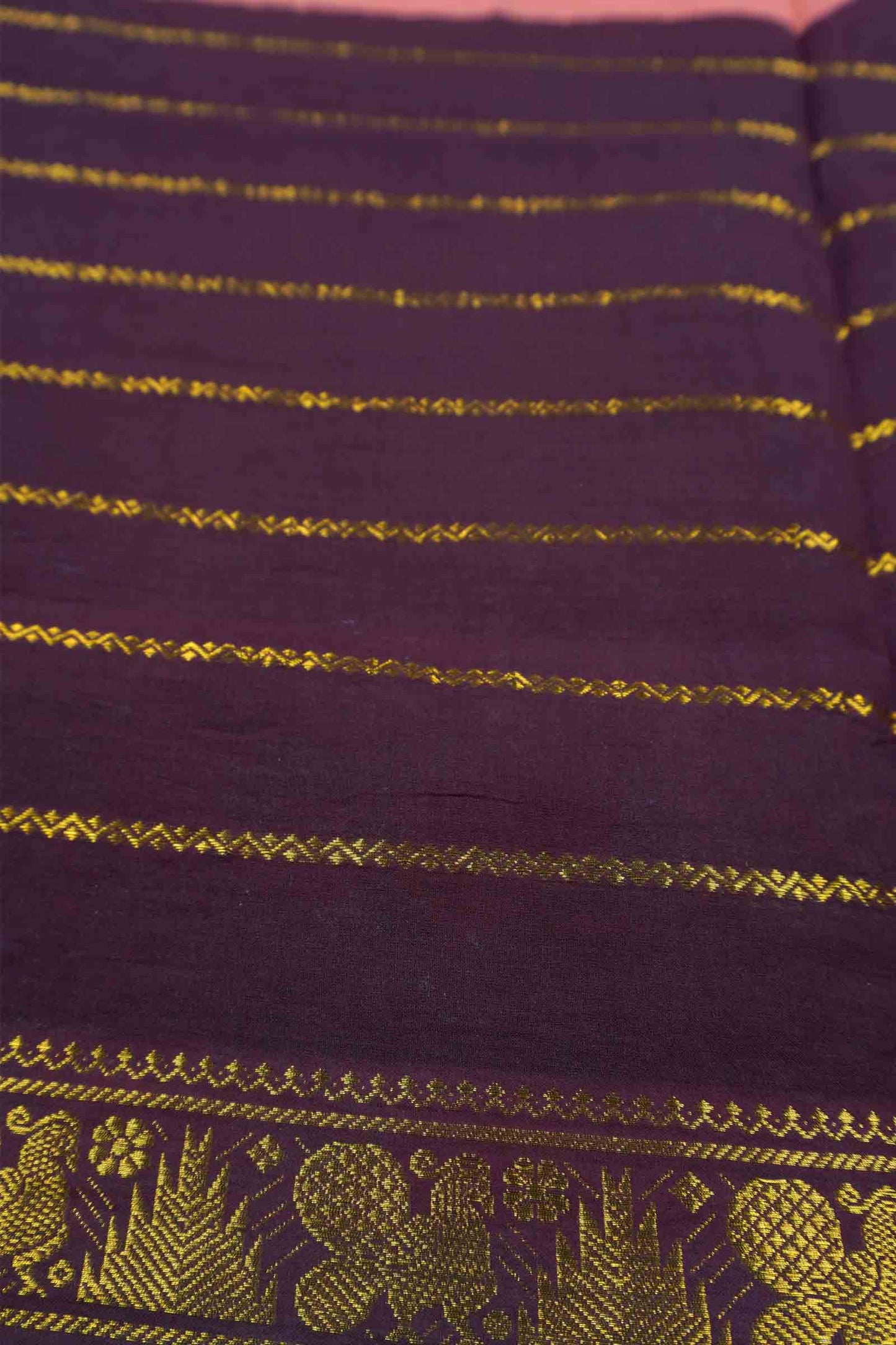 Peach Pure Sungudi Cotton Annam Buta Veldhari Zari Saree NAA245