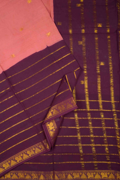 Peach Pure Sungudi Cotton Annam Buta Veldhari Zari Saree NAA245