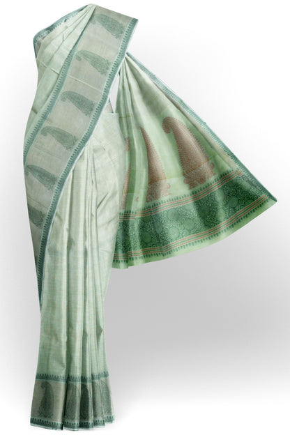 Light Pista Green Pure South Cotton Long Paisely Butta Saree NAA240