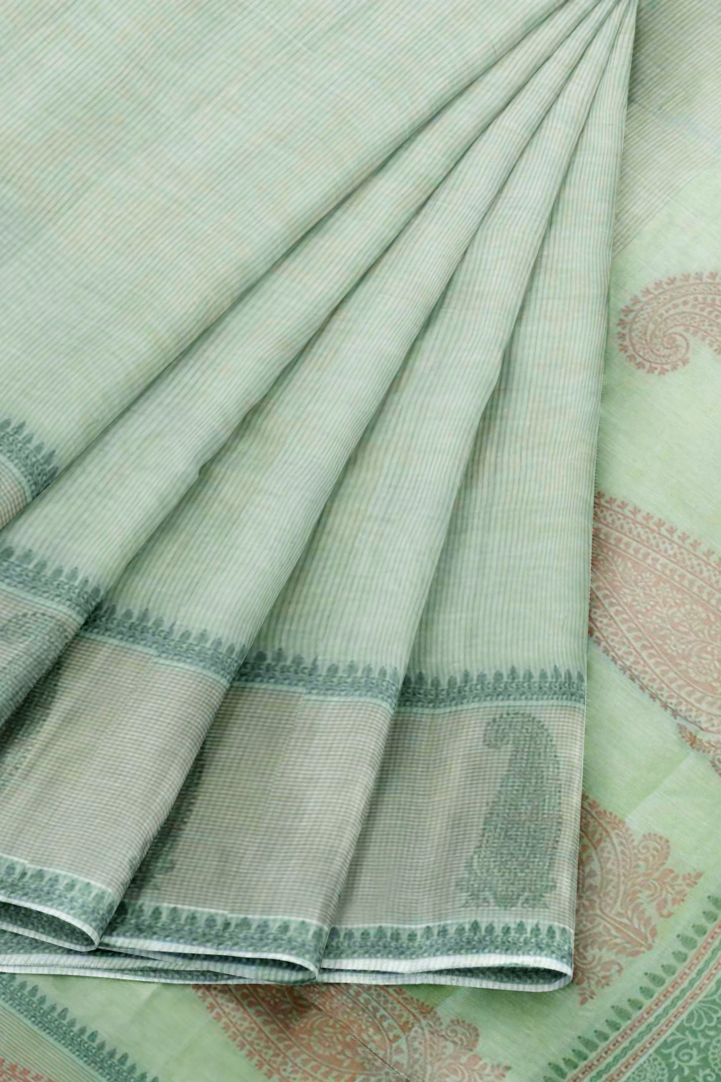 Light Pista Green Pure South Cotton Long Paisely Butta Saree NAA240