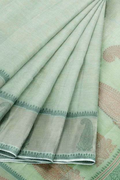 Light Pista Green Pure South Cotton Long Paisely Butta Saree NAA240