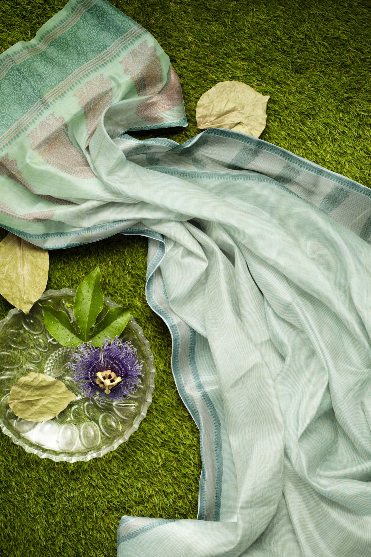 Light Pista Green Pure South Cotton Long Paisely Butta Saree NAA240