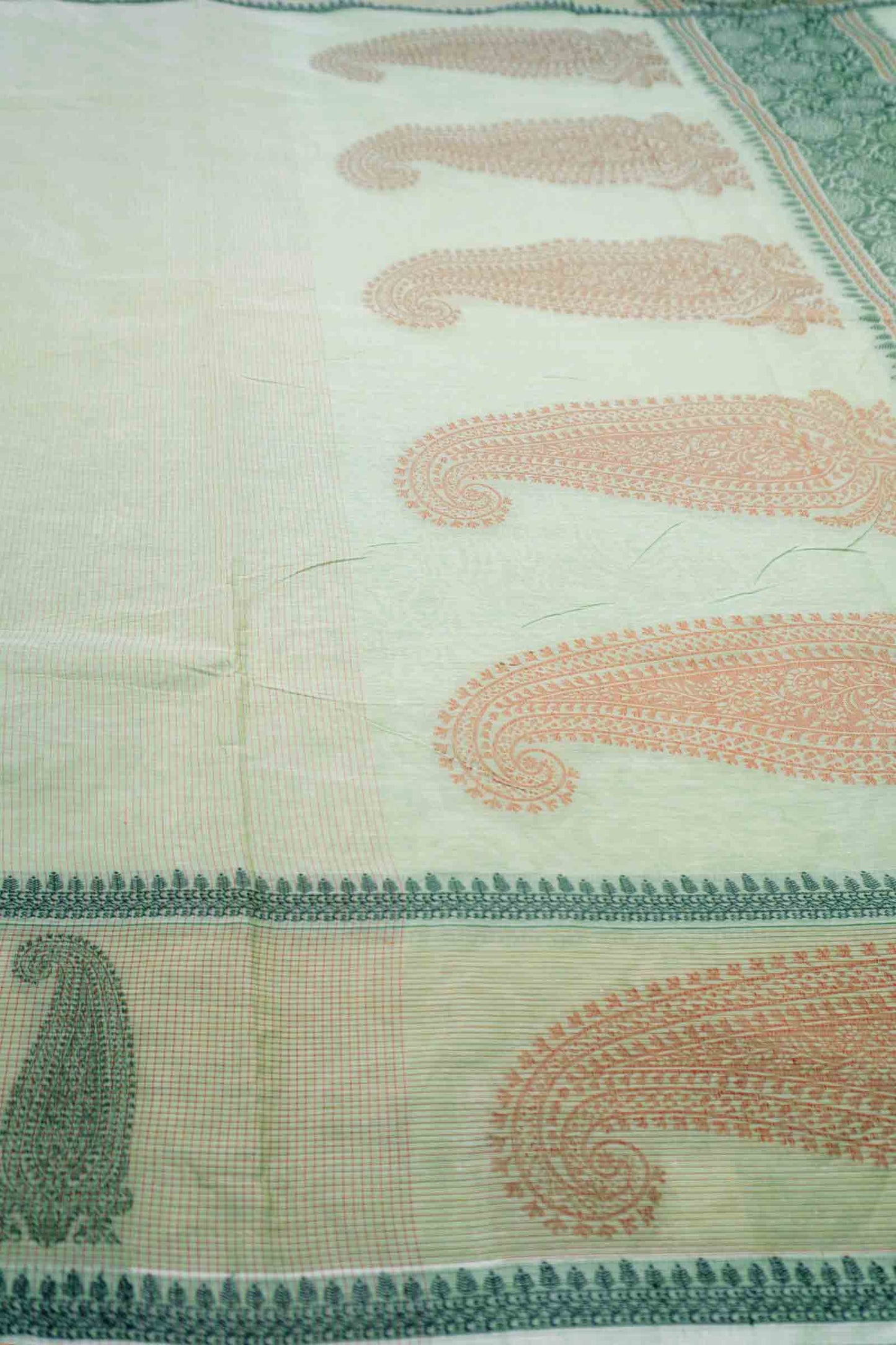 Light Pista Green Pure South Cotton Long Paisely Butta Saree NAA240