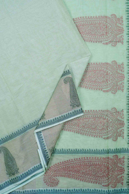 Light Pista Green Pure South Cotton Long Paisely Butta Saree NAA240