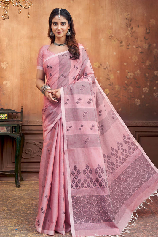 Pink Pure South Cotton Sunflower Garden Saree NAA241