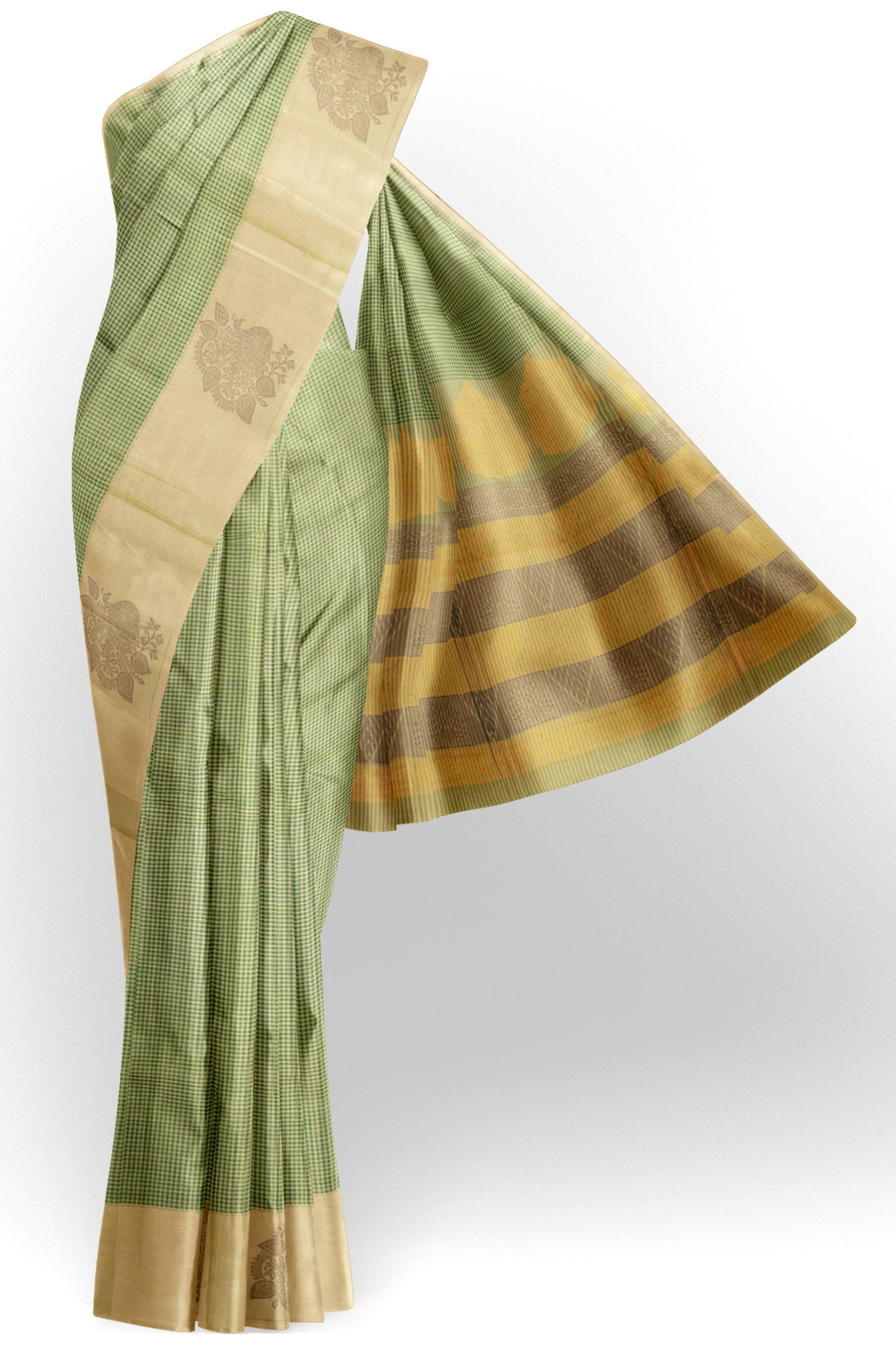 Green Pure South Cotton Mini Checks Annam Border Saree