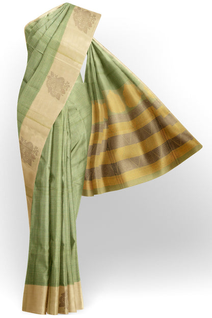 Green Pure South Cotton Mini Checks Annam Border Saree