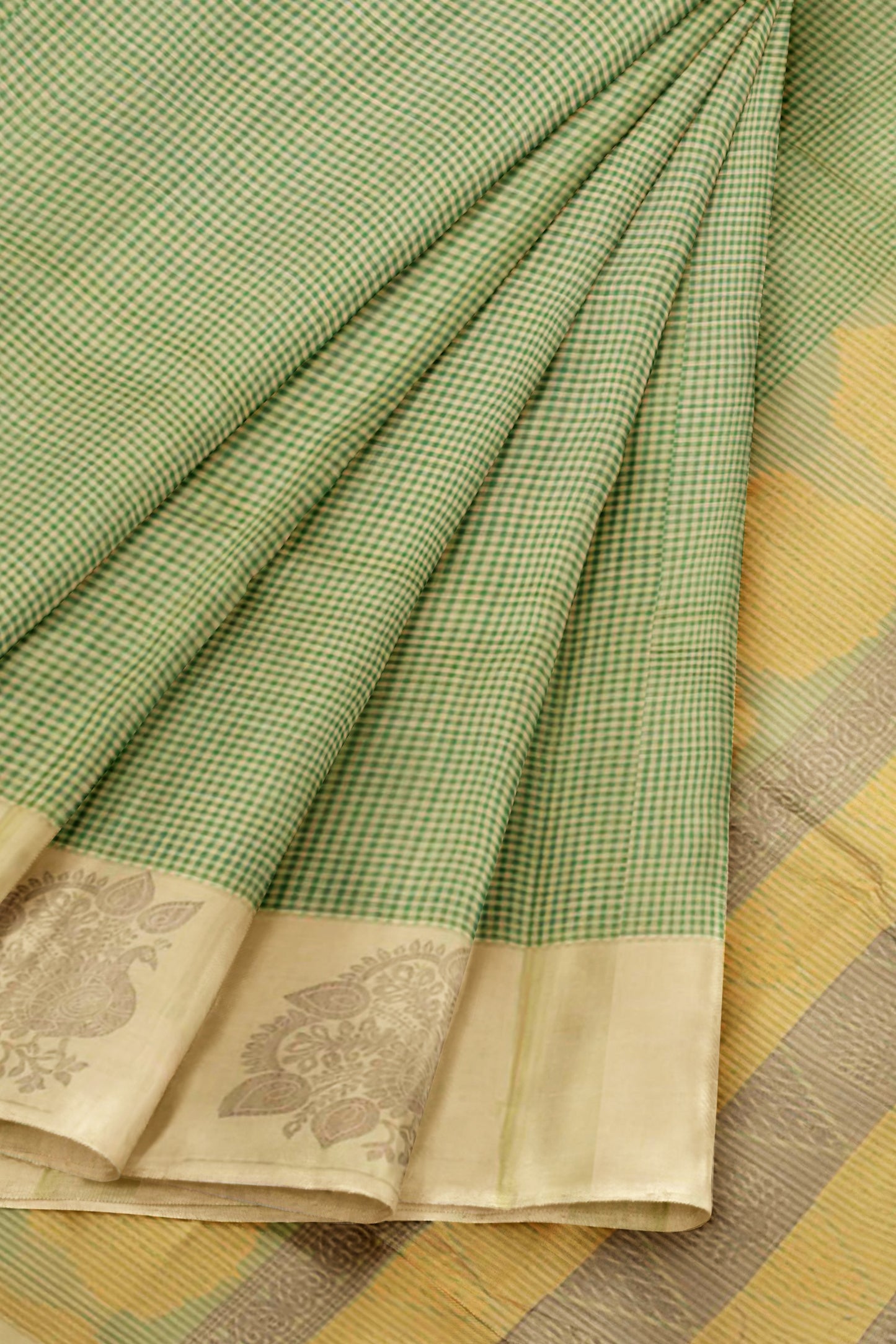 Green Pure South Cotton Mini Checks Annam Border Saree