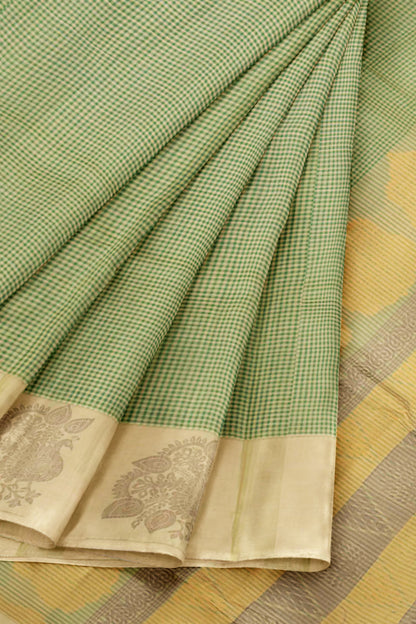 Green Pure South Cotton Mini Checks Annam Border Saree