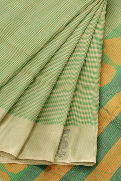 Green Pure South Cotton Mini Checks  Annan Border Saree
