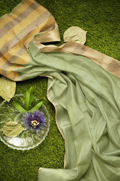 Green Pure South Cotton Mini Checks Annam Border Saree