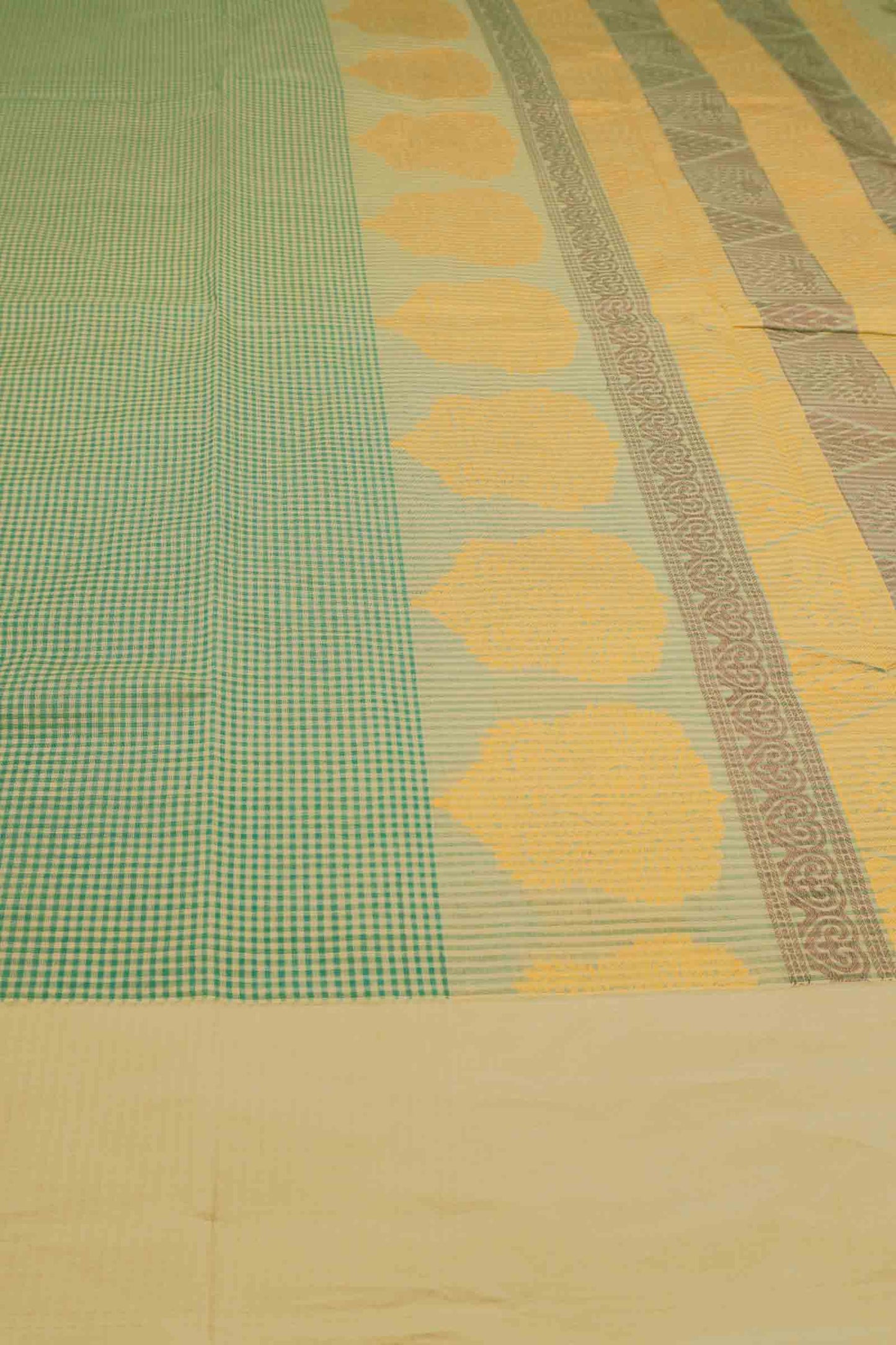 Green Pure South Cotton Mini Checks Annam Border Saree