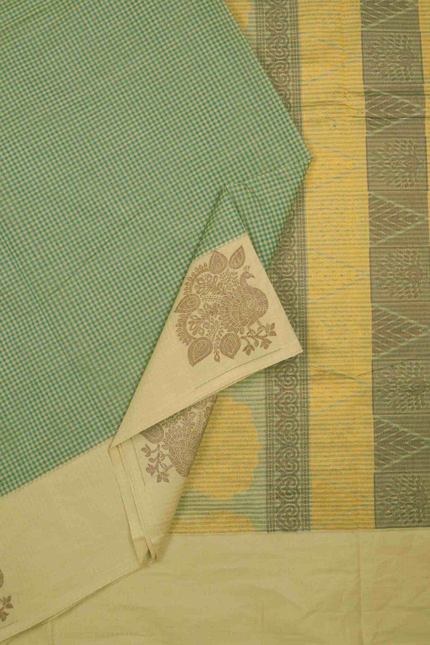 Green Pure South Cotton Mini Checks Annam Border Saree