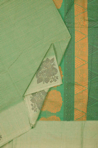 Green Pure South Cotton Mini Checks  Annan Border Saree