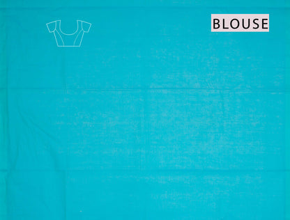 Sky Blue Pure South Cotton Checks Butta Star Pallu Saree NAA239