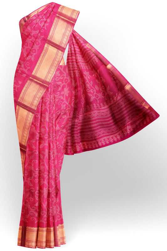 Red Printed Cotton Dot Florals Zari Border Saree