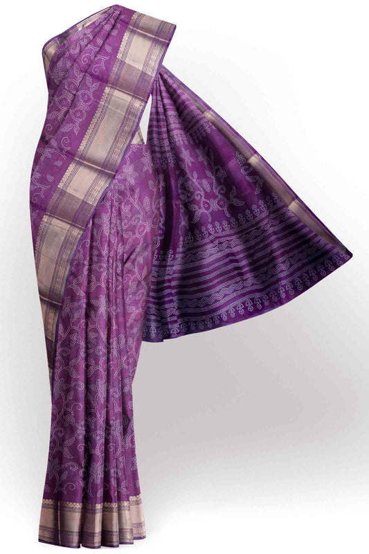 Burgundy  Printed Cotton Dot Floral Zari Border Saree