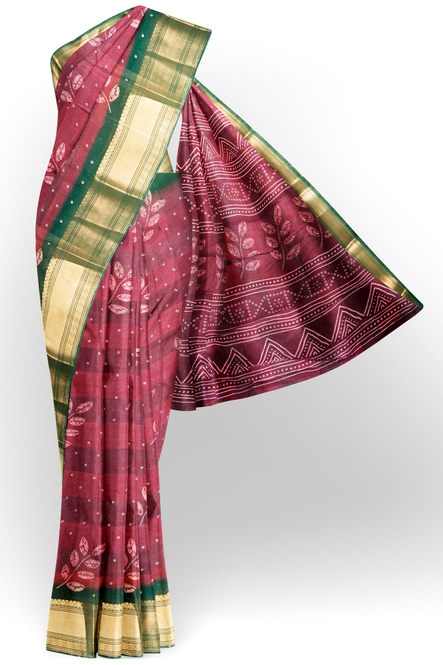 Maroon Printed Cotton LeafLine Print Zari Border Saree