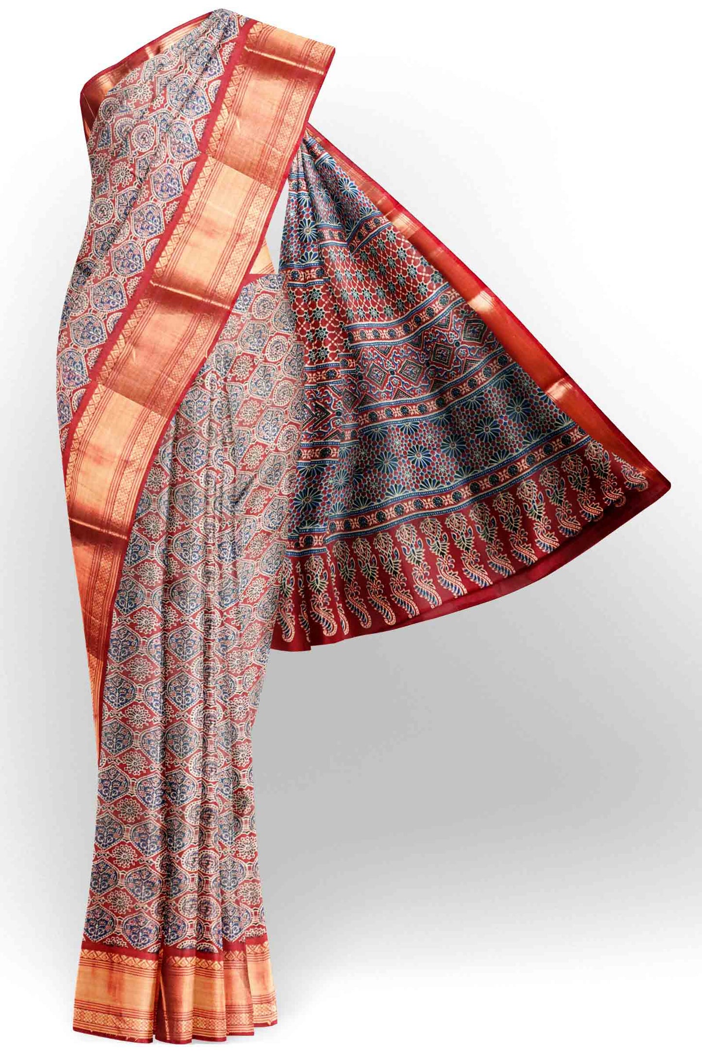 Maroon Printed Cotton Floral Zari Border Saree