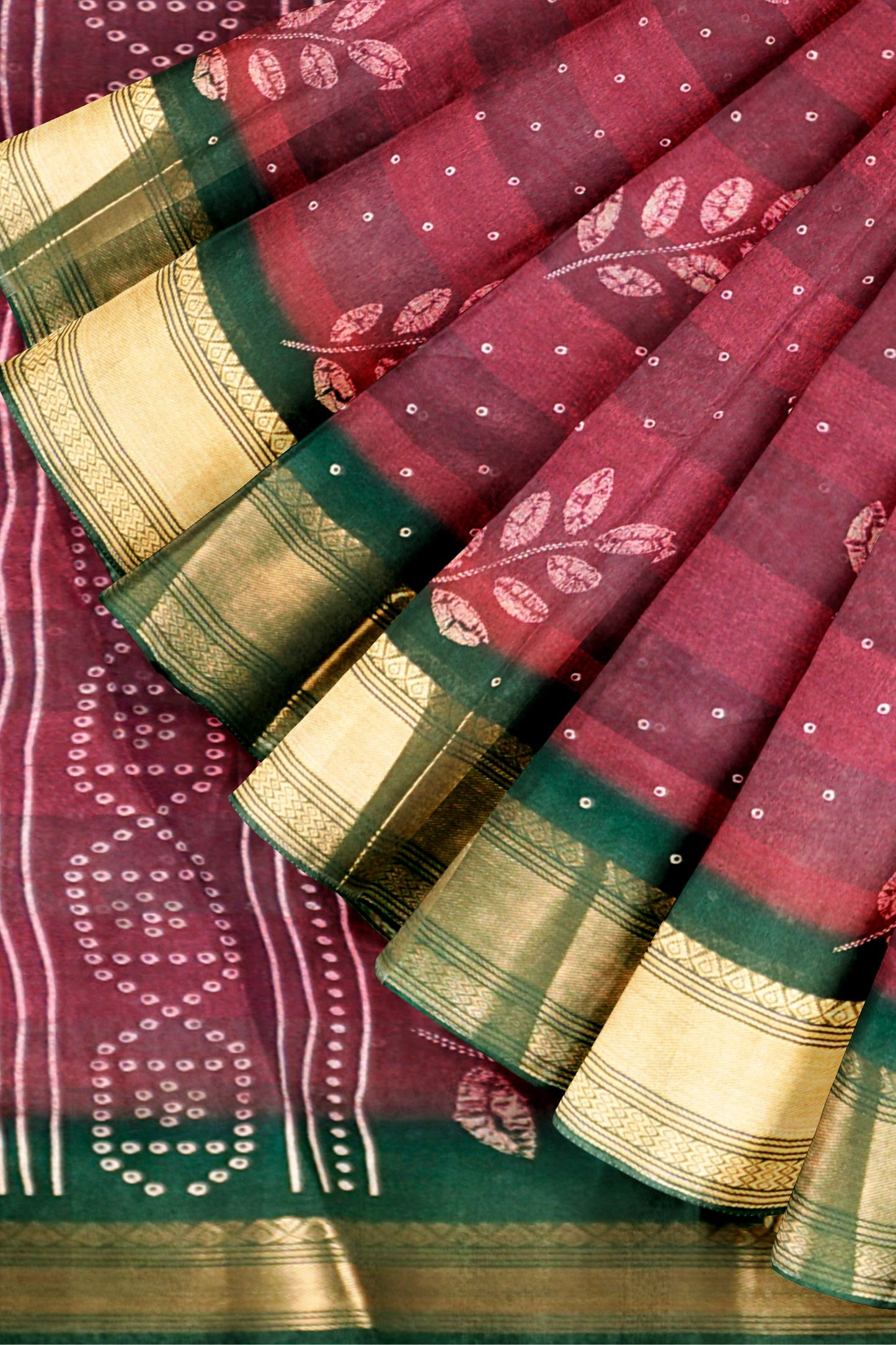 Maroon Printed Cotton LeafLine Print Zari Border Saree