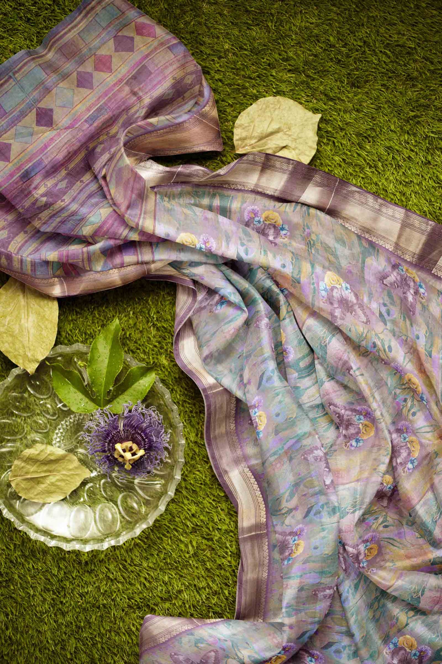 Brown With Pink Printed Cotton Floral Wonderland Zari Border Saree