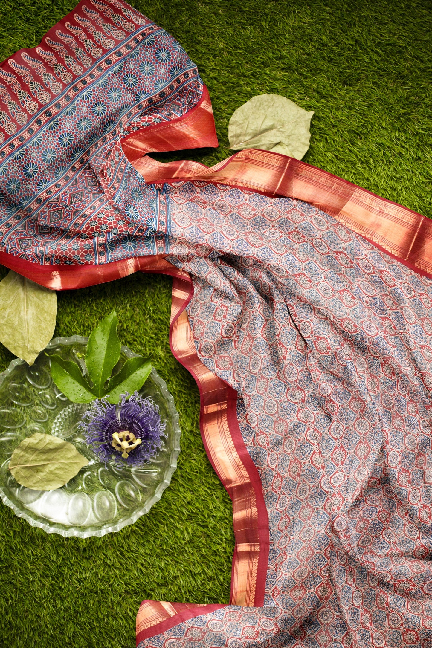 Maroon Printed Cotton Floral Zari Border Saree