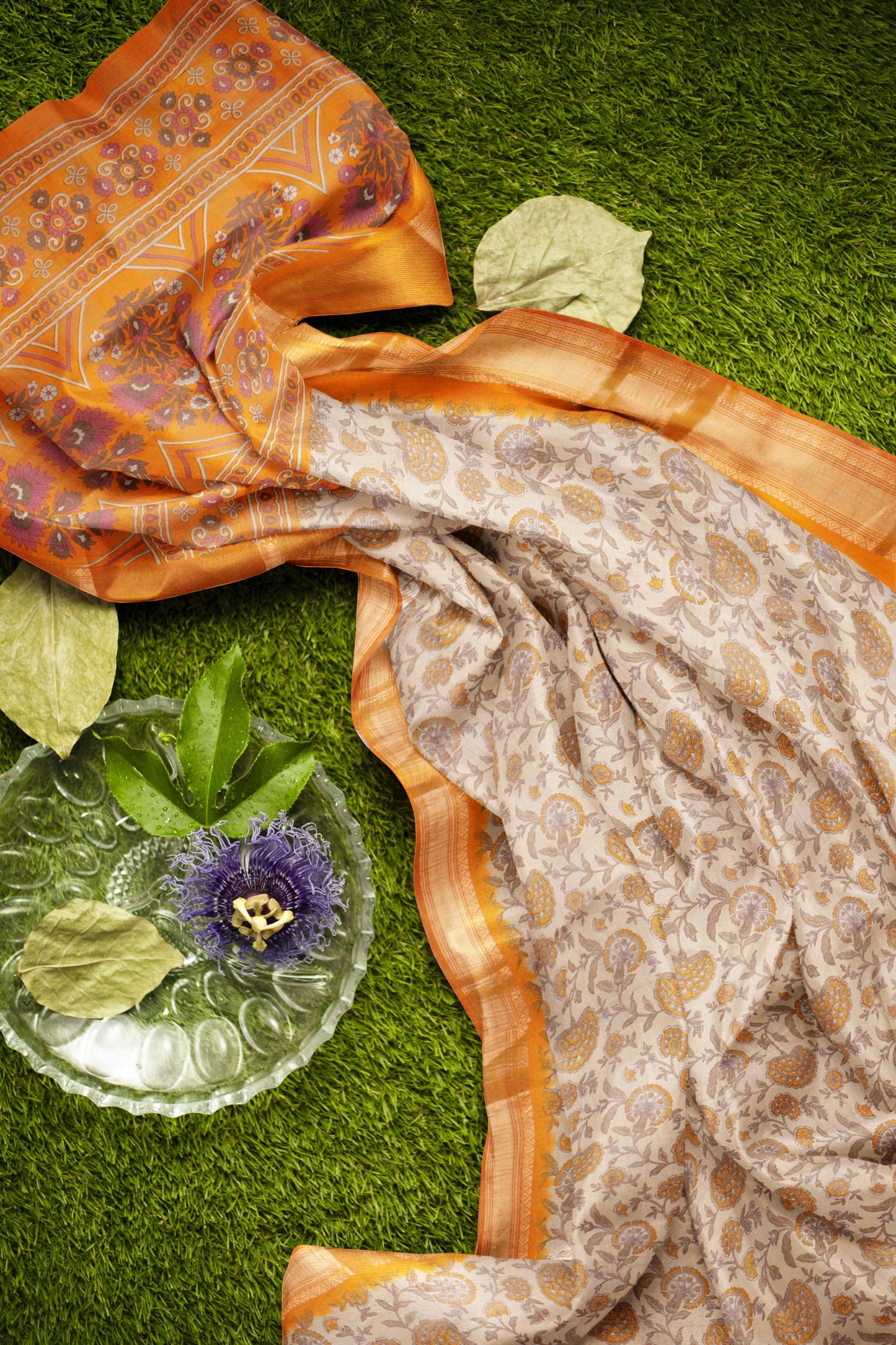 Off White Printed Cotton Floral Power Yellow Zari Border Saree