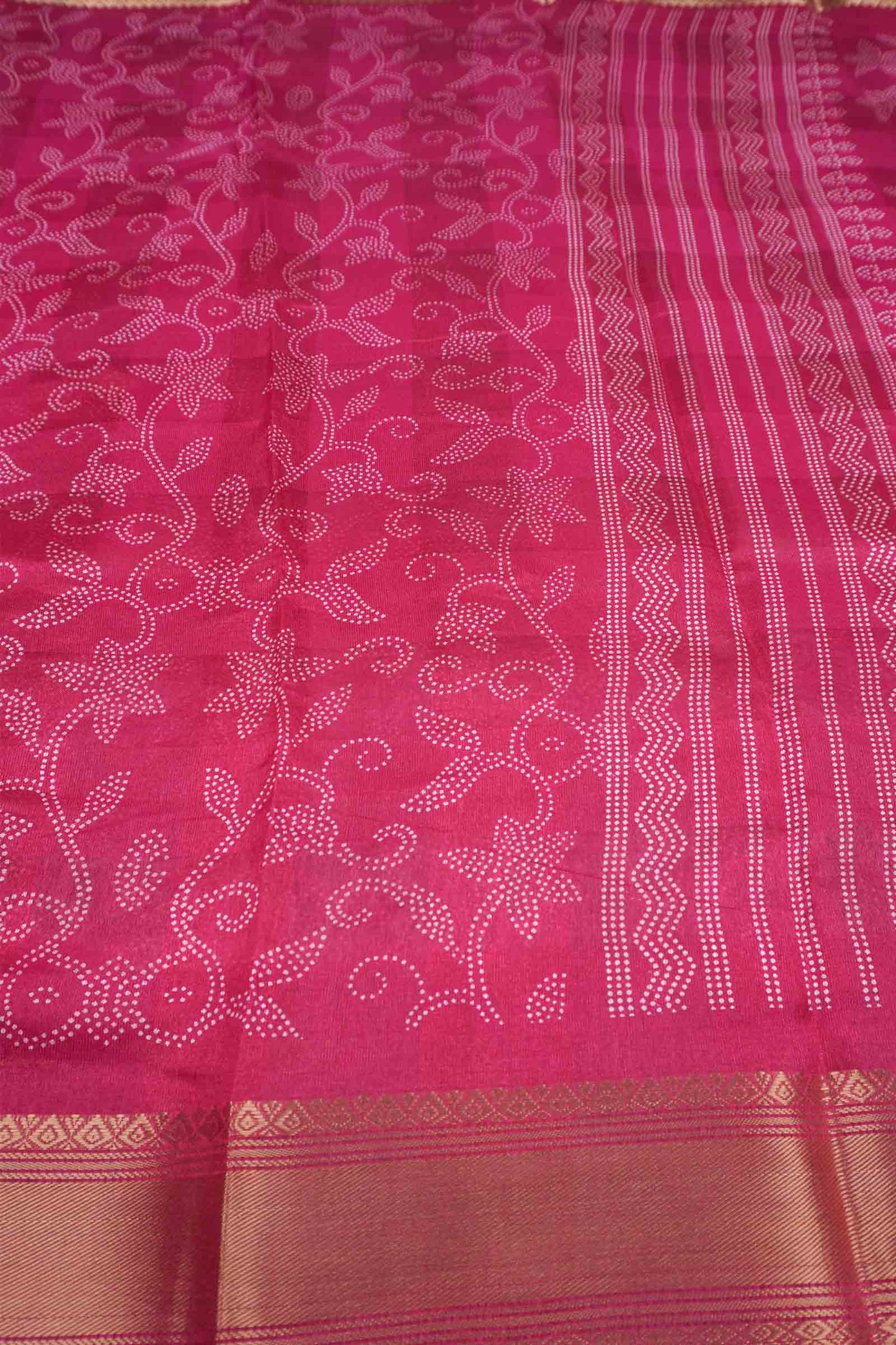 Red Printed Cotton Dot Florals Zari Border Saree