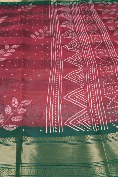 Maroon Printed Cotton LeafLine Print Zari Border Saree