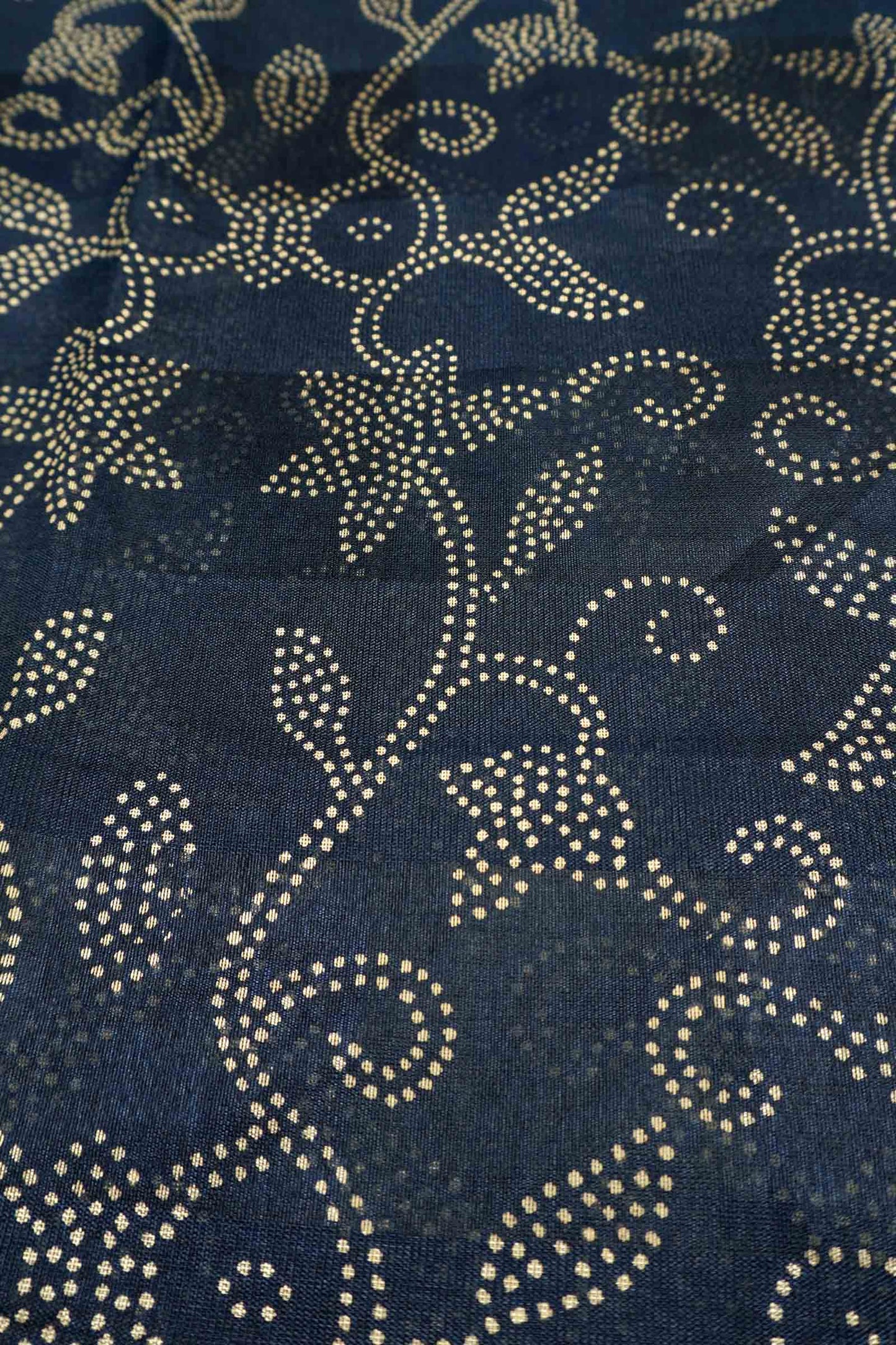 Royal Blue Printed Cotton Dot Florals Zari Border Saree