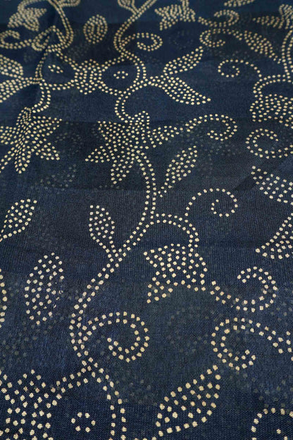 Royal Blue Printed Cotton Dot Florals Zari Border Saree