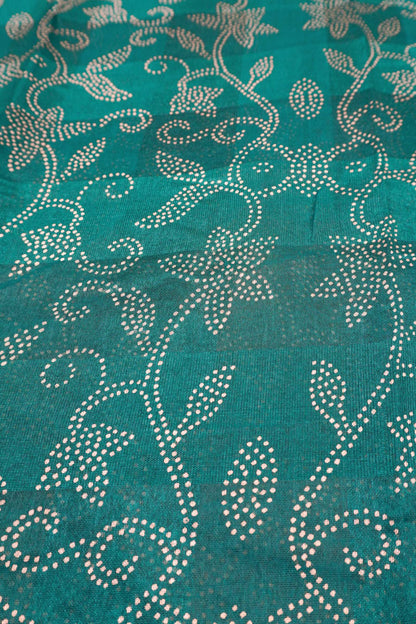 Peacock Blue Printed Cotton Dot Floral Zari Border Saree