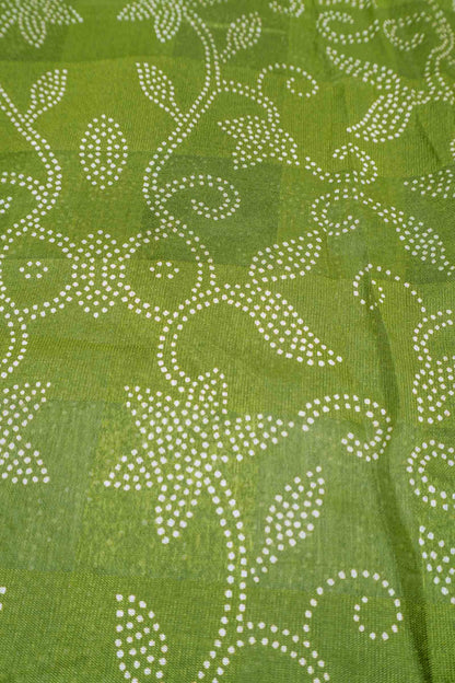 Olive Green Printed Cotton Dot Florals Zari Border Saree