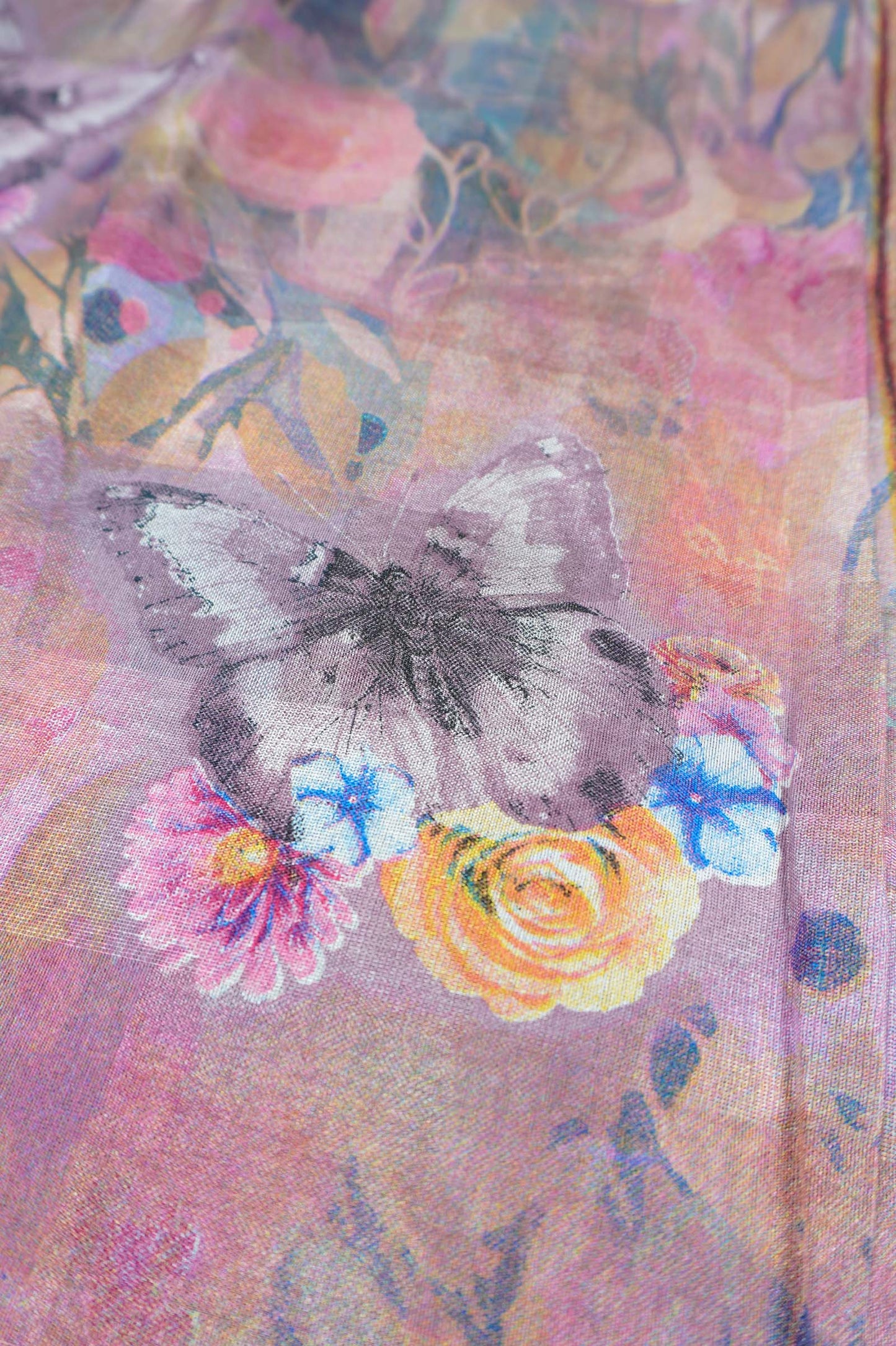 Brown With Pink Printed Cotton Floral Wonderland Zari Border Saree