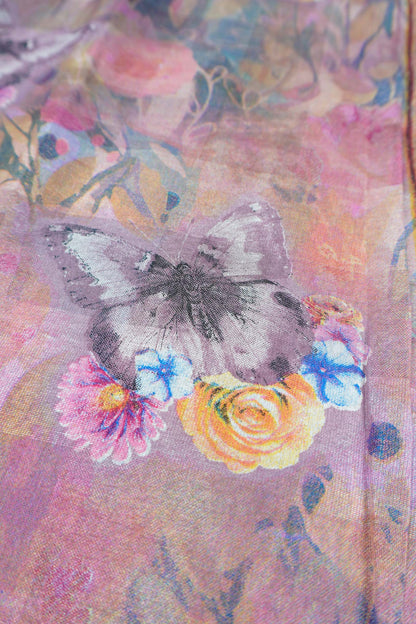 Brown With Pink Printed Cotton Floral Wonderland Zari Border Saree