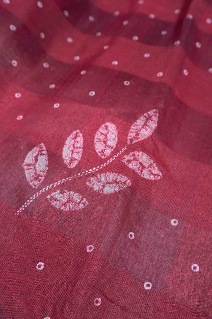 Maroon Printed Cotton LeafLine Print Zari Border Saree