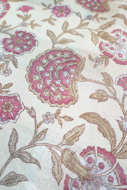 Off White Printed Cotton Bloom Power Red Zari Border Saree