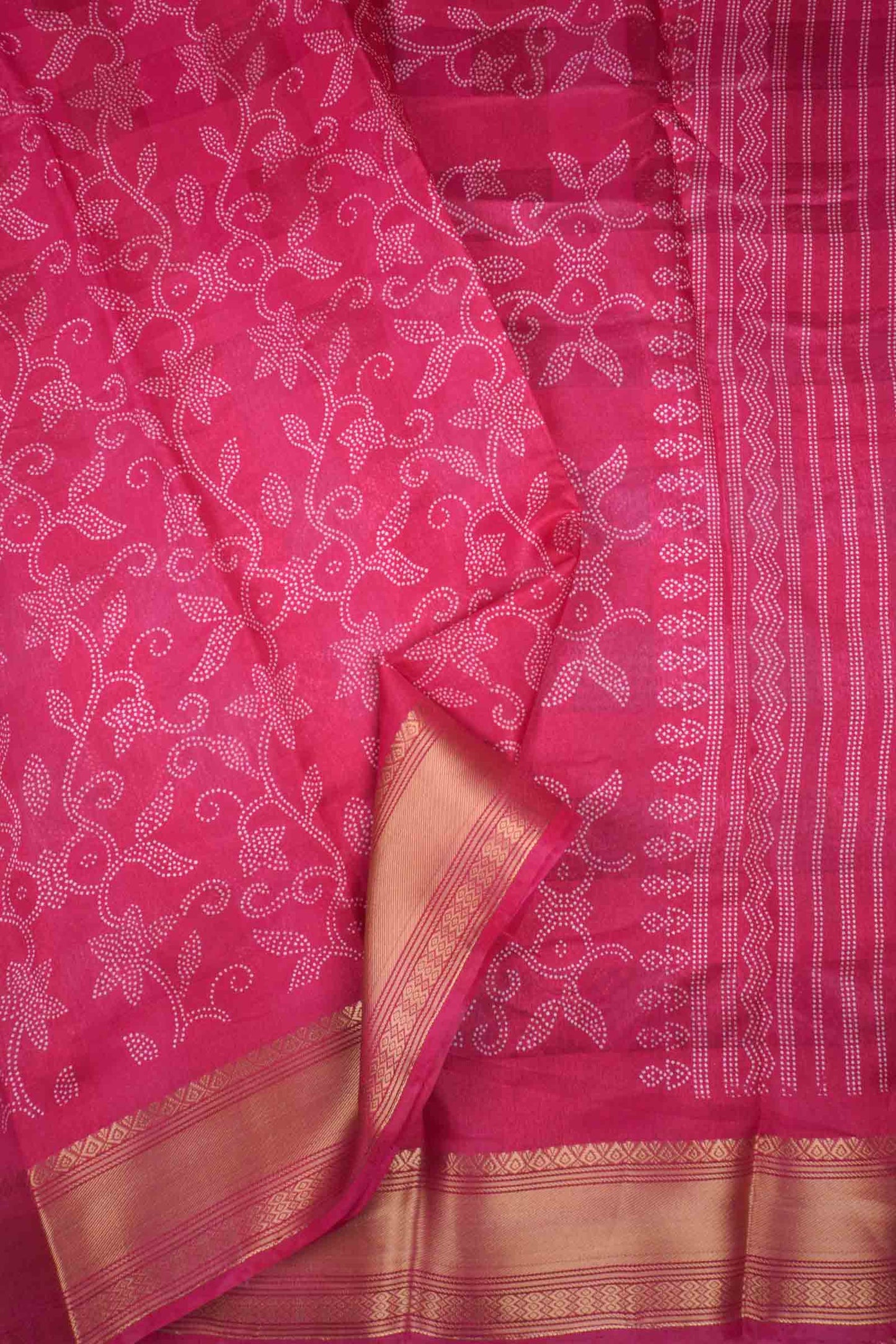 Red Printed Cotton Dot Florals Zari Border Saree