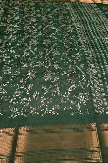 Green Printed Cotton Rangoli Dots Zari Border Saree