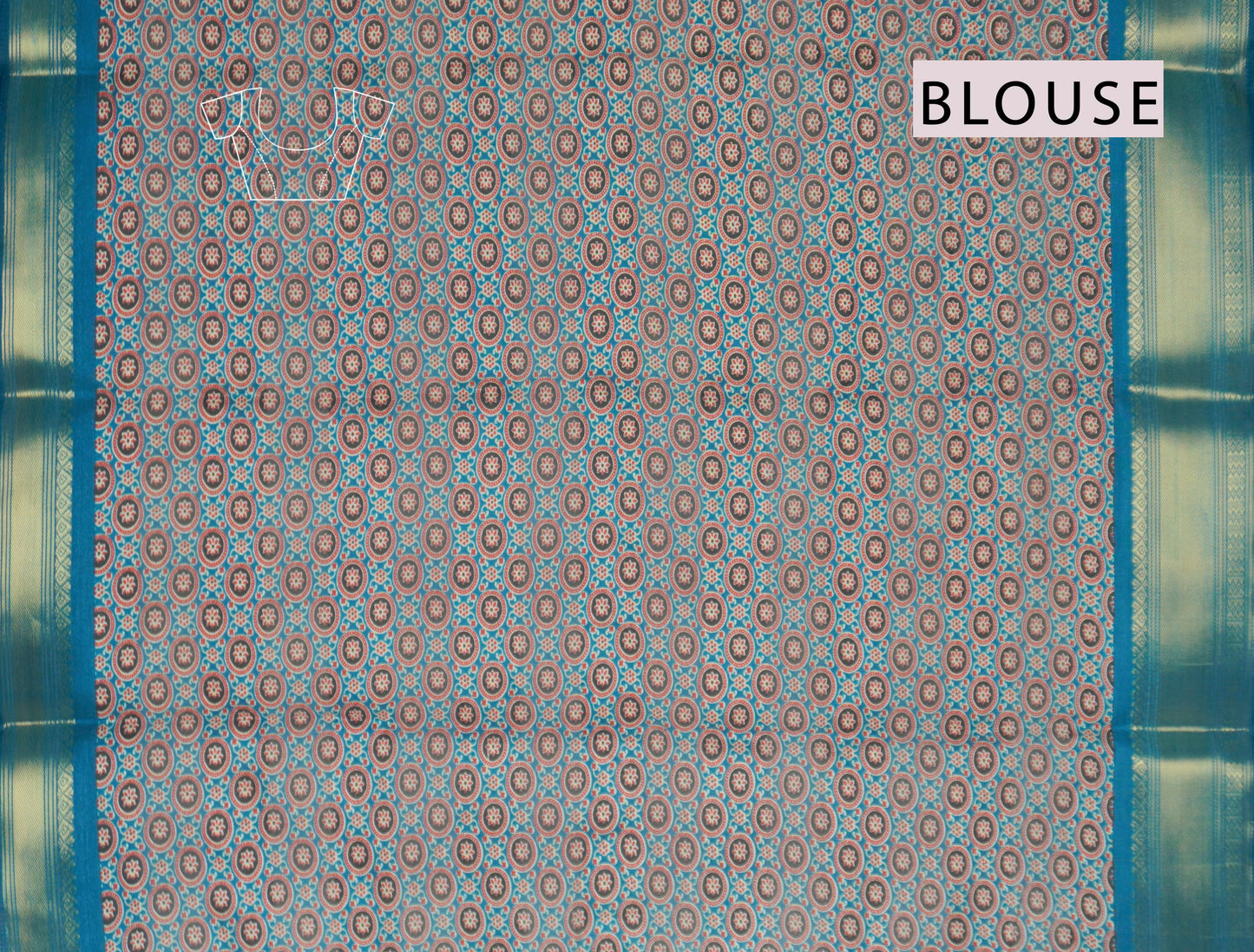 Blue Printed Cotton Ajrakh Style Prints Zari Border Saree