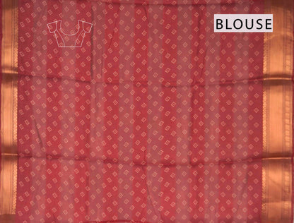 Dark Maroon Printed Cotton Rangoli Dots Zari Border Saree